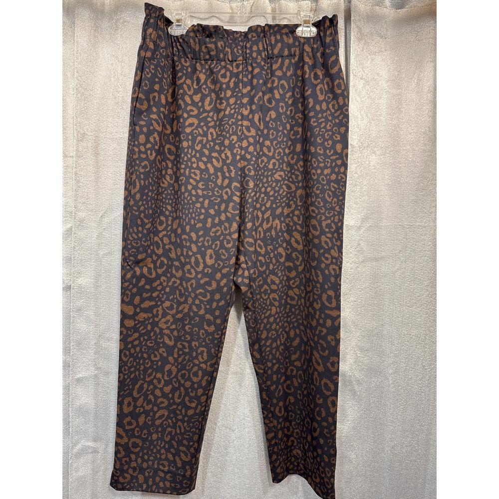 Ann Taylor Womens Leopard Print Paperbag‎ Waist Tapered Leg Pants Brown Navy L